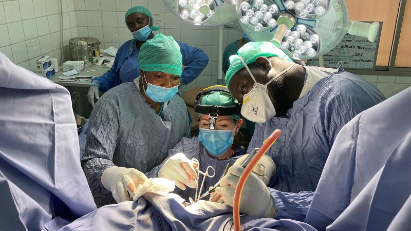 A surgical team in an operating room